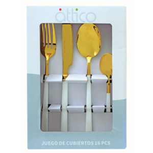 ATTICO 16-PIECE CUTLERY SET WHITE WITH GOLD QD3059-16