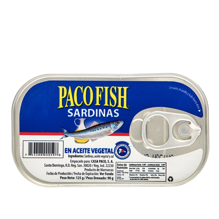 Paco Fish Sardines In Vegetable Oil 125 Gr