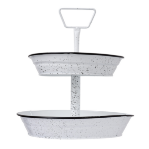 ATTICO 2-TIER METAL TRAY WHITE WITH BLACK BORDER AND DOTS W7065-3
